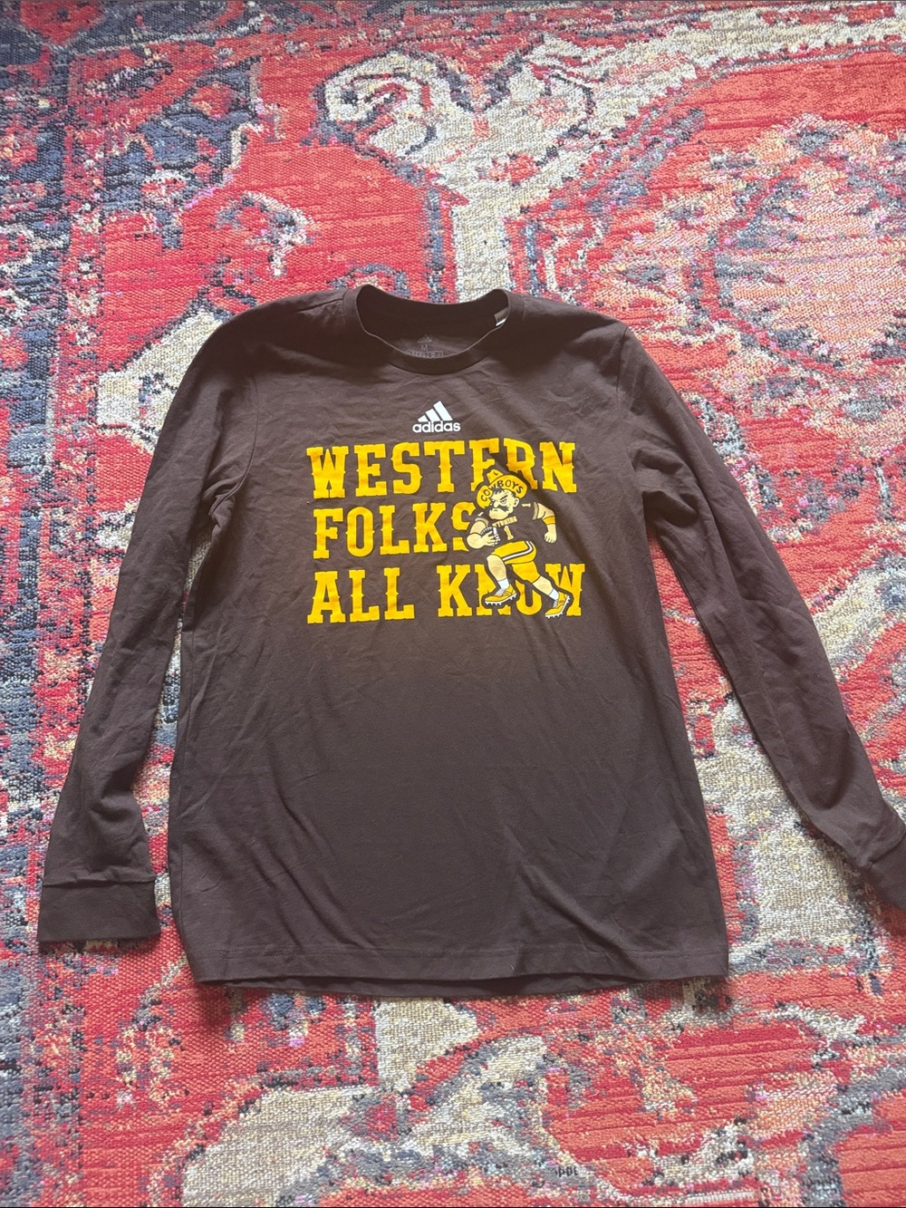Adidas Wyoming Cowboys Ragtime Cowboy Joe Long Sleeve Graphic Tee Men’s Medium